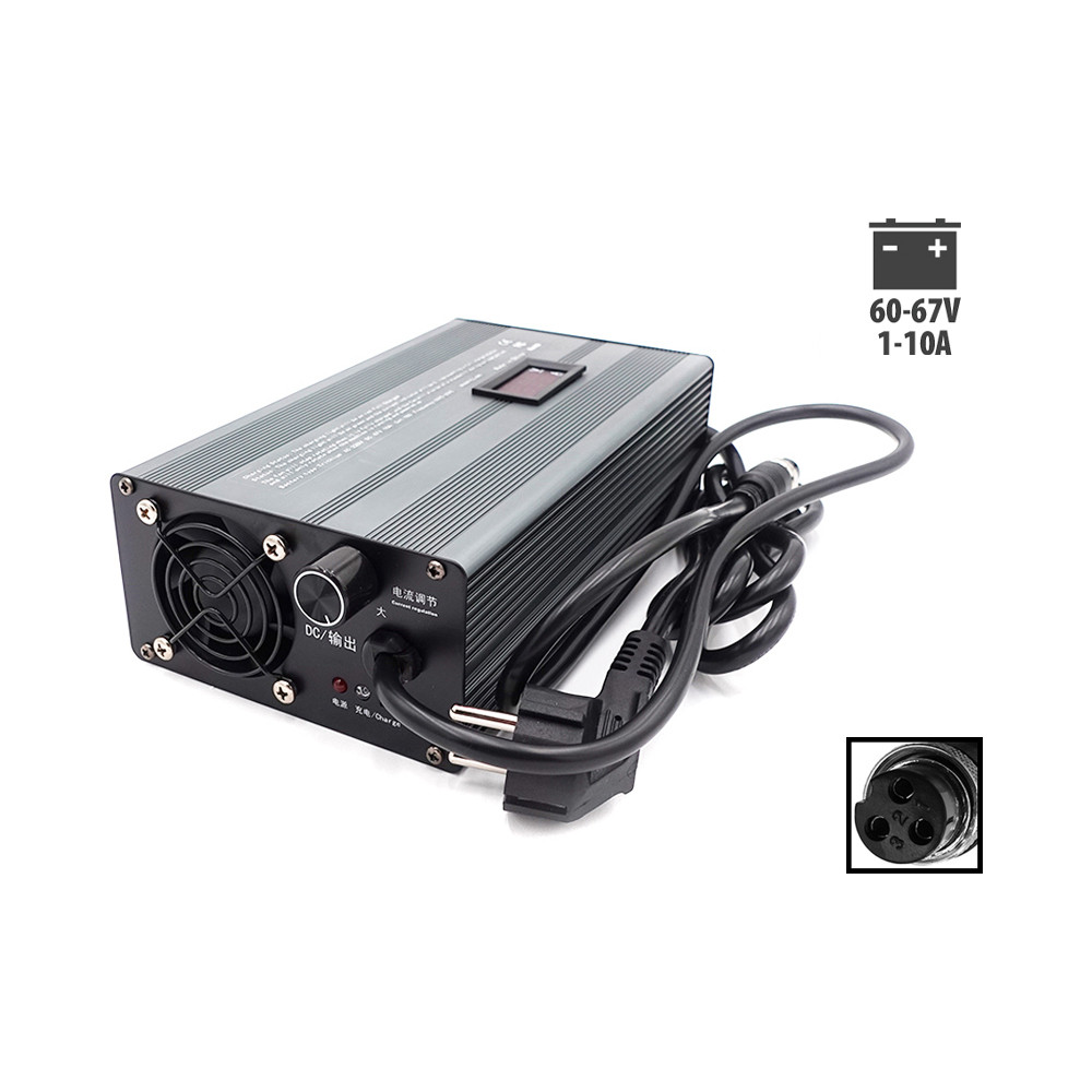 Chargeur rapide 67V 1-10A GX16-3P pour trottinette électrique incliné vers la droite